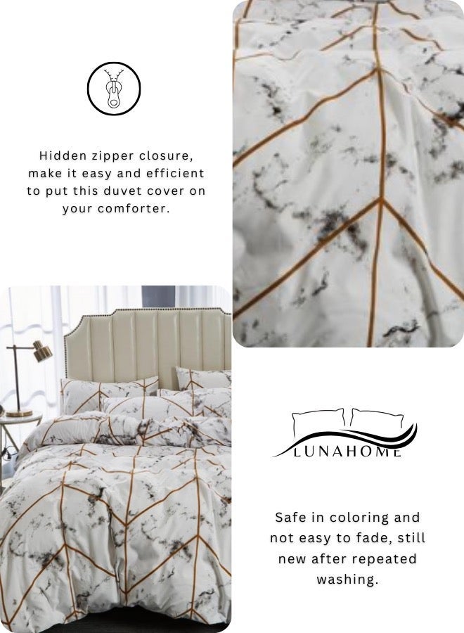 LUNA Home Single size 4 piece set  (1 Duvet cover - 160*210cm.1 Fitted sheet - 100*200+30cm. 2 Pillow cases - 50*75cm.), Bedding set without filler for kids bedroom, with marble pattern. - Image 5